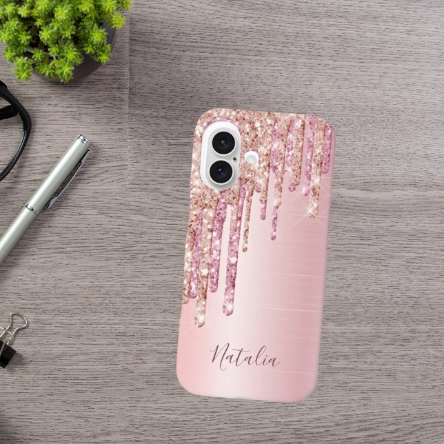Glitter drip blush pink rose gold metallic name Case-Mate iPhone case (Creator Uploaded)