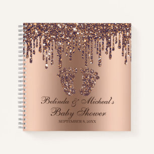 Glitter Drip Bronze Feet Baby Shower Guestbook  Notebook