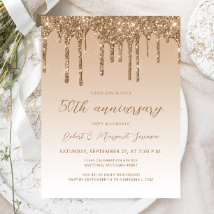 Glitter Drip Gold 50th Anniversary Script Postcard