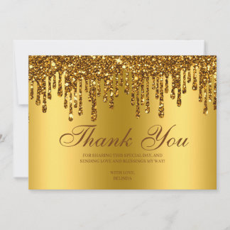 Glitter Drip Gold Baby Feet Thank You Card