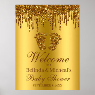 Glitter Drip Gold Feet Baby Shower Welcome Sign