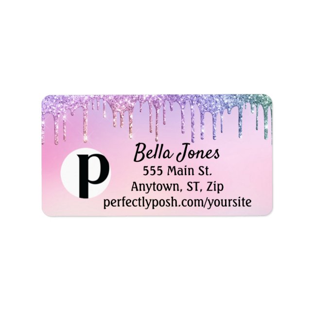 Glitter Drip Pastel Perfectly Posh Address Label (Front)