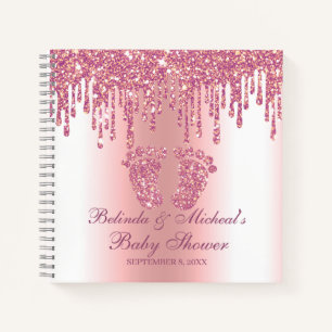 Glitter Drip Pink Feet Baby Shower Guestbook Notebook