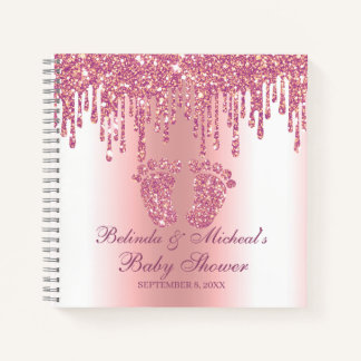 Glitter Drip Pink Feet Baby Shower Guestbook Notebook