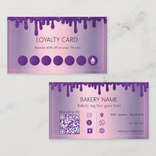 Glitter Drip Purple cupcake Bakery Loyalty Card