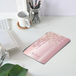 Glitter drip rose gold metallic name girly iPad air cover<br><div class="desc">An elegant,  girly and glam ipad case. Faux rose gold and pink glitter drip,  paint drip.  Chic rose gold ombre faux metallic looking background. Insert your name,  written with a modern hand lettered style script. Dark rose gold coloured letters.</div>