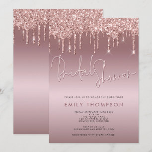 Glitter Drip Rose Gold Script Bridal Shower Invitation