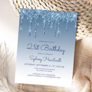 Glitter Drips Blue 21st Birthday Party Invitation Postcard