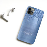 Glitter Drips Blue Monogram Case-Mate iPhone Case<br><div class="desc">Custom elegant and girly phone case featuring blue faux glitter dripping against a blue faux metallic foil background. Monogram with your name in a stylish trendy white script with swashes.</div>