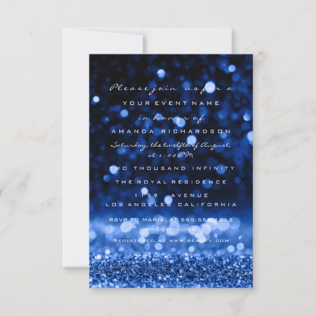Glitter Drips Blue Navy Wedding Bridal Sweet 16th Invitation (Front)