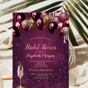 Glitter Drips Burgundy Balloons Bridal Shower Invitation
