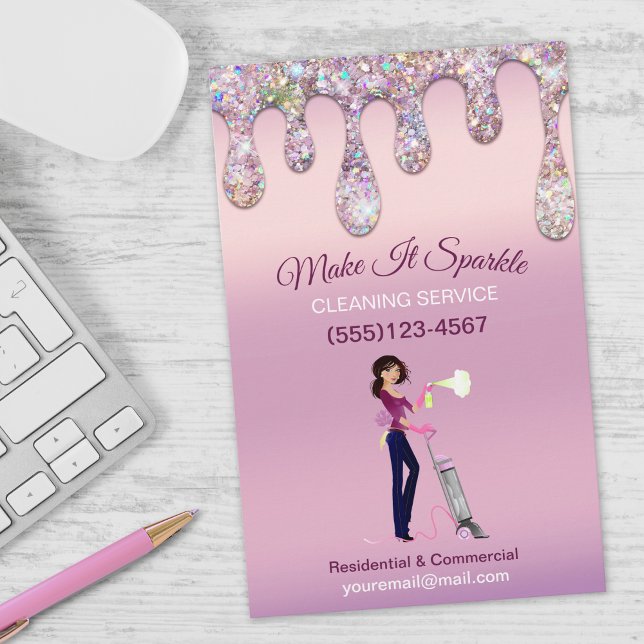 Glitter Drips Cartoon Maid Cleaning Service Flyer (Creator Uploaded)