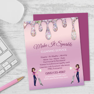 Glitter Drips Cartoon Maid Cleaning Service Flyer