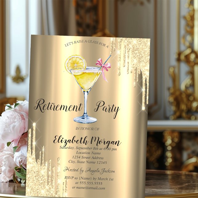 Glitter Drips,Cocktail,Gold Retirement    Invitation (Creator Uploaded)