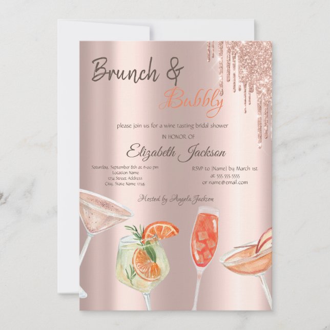 Glitter Drips Cocktails Brunch & Bubbly  Invitation (Front)