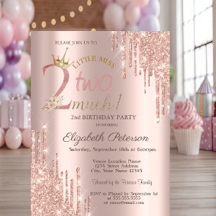 Glitter Drips Crow Rose Gold 2nd Birthday Invitation