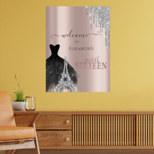 Glitter Drips,Dress,Eiffel Tower Sweet 16  Poster