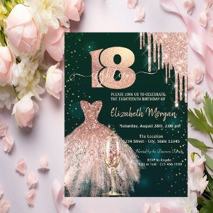 Glitter Drips Dress Glass Green 18th Birthday  Invitation