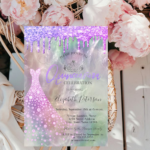 Glitter Drips Dress Holographic Quinceañera Invitation