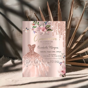 Glitter Drips Dress Spring Flowers Quinceañera Invitation