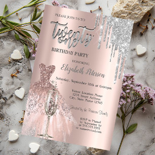 Glitter Drips,Dress Wine Glass 21st Birthday Invitation