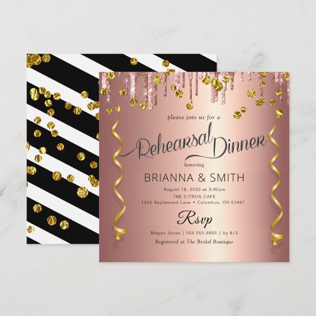 Glitter Drips Elegant Rehearsal Dinner Invitation (Front/Back)