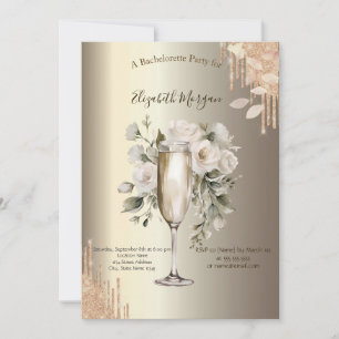 Glitter Drips Floral Glass Champagne Bachelorette Invitation