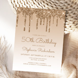 Glitter Drips Gold 50th Birthday Party Invitation Postcard