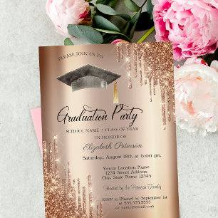  Glitter Drips,Grad Cap Graduation  Invitation