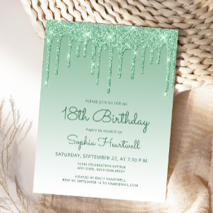 Glitter Drips Green 18th Birthday Party Invitation Postcard