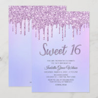 Glitter Drips Holograph Purple Sweet 16 Birthday