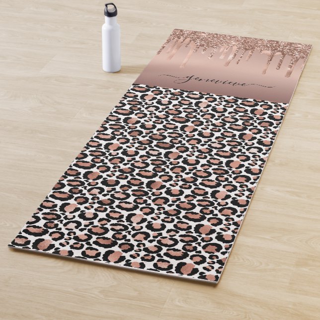 Glitter Drips Leopard Rose Gold Girly Yoga Mat (In Situ)