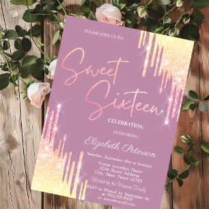  Glitter Drips Light Blue Sweet 16   Invitation