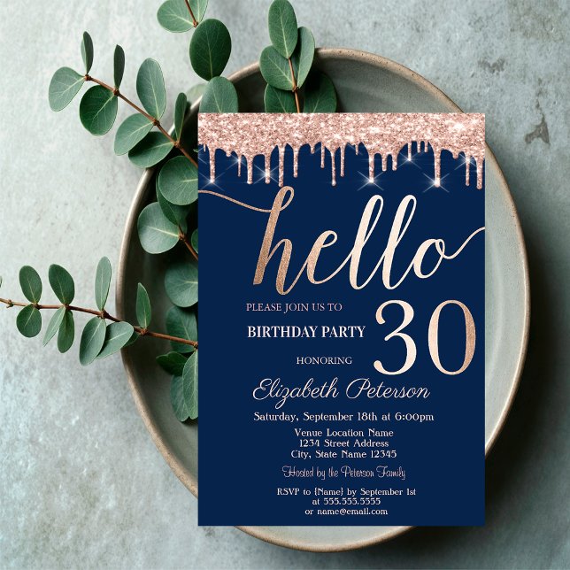 Glitter Drips Navy Blue 30th Birthday Party   Invitation (Creator Uploaded)
