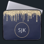 Glitter Drips Navy Blue Gold Girly Monogrammed Laptop Sleeve<br><div class="desc">Luxury Gold and Navy Blue Faux Glitter and Sparkle Elegant Monogrammed Initials Case. This case can be customised to include your initial and first name.</div>
