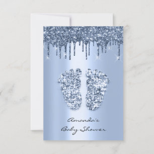 Glitter Drips Pastel Blue Baby Boy Shower Feet   Invitation