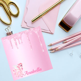 Glitter Drips Pink Pony Unicorn Notepad