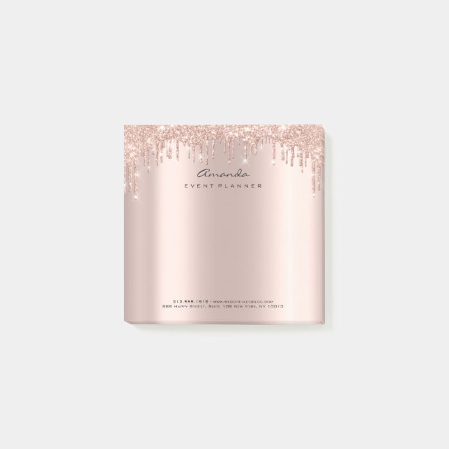 Glitter Drips Pink Rose Gold Name Adress Sparkly Post-it Notes (Front)