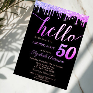 Glitter Drips Purple 50th Birthday Party Invitation