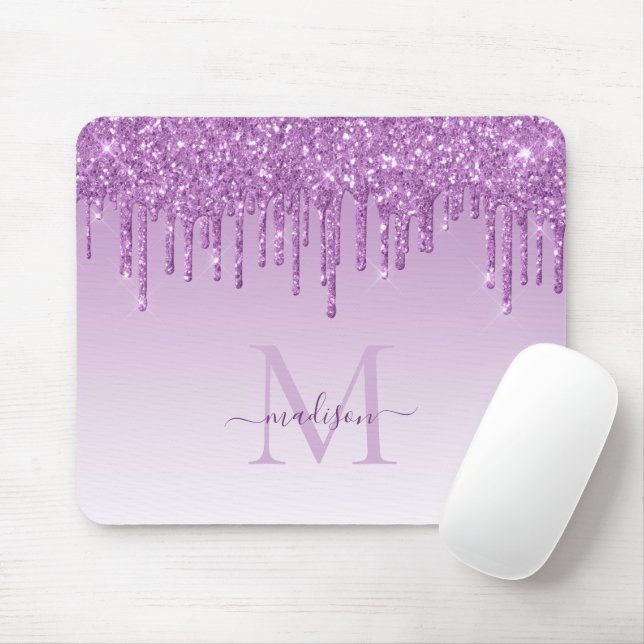 Glitter Drips Purple Plum Sparkle Monogram Elegant Mouse Pad (With Mouse)