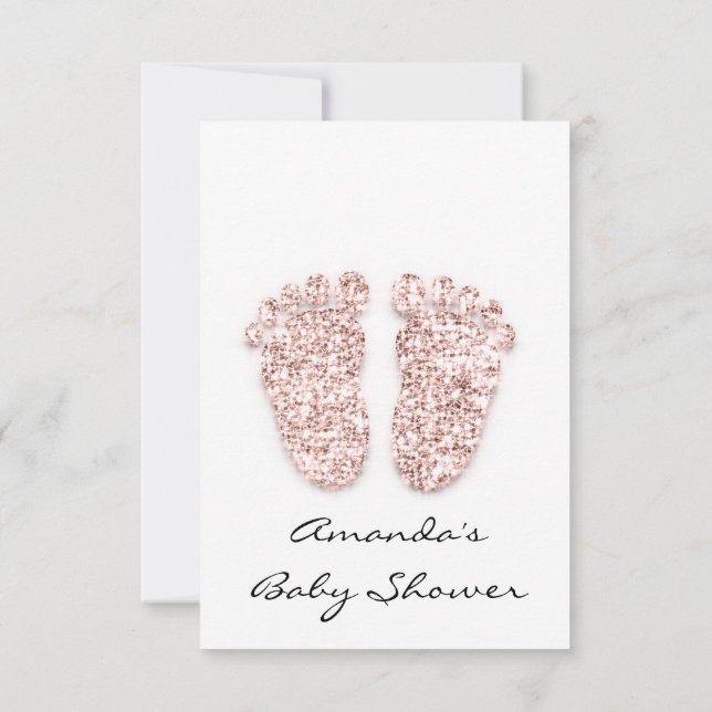 Glitter Drips Rose Baby Girl Boy  Shower Feet Invitation (Back)