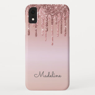 Glitter Drips Rose Blush Pink Black Script Name Case-Mate iPhone Case