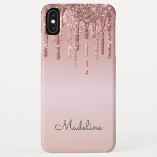 Glitter Drips Rose Blush Pink Black Script Name Case-Mate iPhone Case