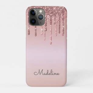 Glitter Drips Rose Blush Pink Black Script Name Case-Mate iPhone Case
