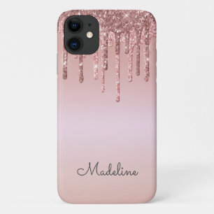 Glitter Drips Rose Blush Pink Black Script Name Case-Mate iPhone Case