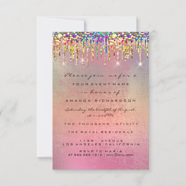 Glitter Drips Rose Bridal 16th Rainbow Wedding Invitation (Front)