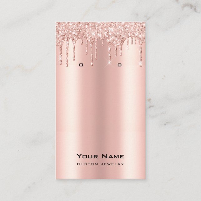 Glitter Drips Rose Gold jewellery earring display Business Card (Front)