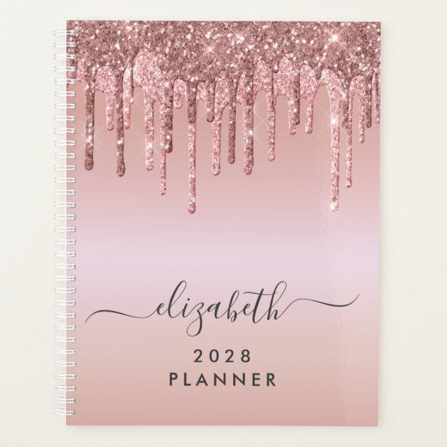 Glitter Drips Rose Gold Personalised Planner (Front)