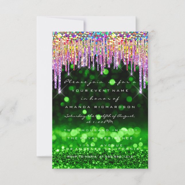 Glitter Drips Rose Wedding Birthday Party Formal Invitation (Front)