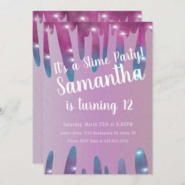 Glitter Drips Slime Party Birthday Sparkle Invitation (Front/Back)